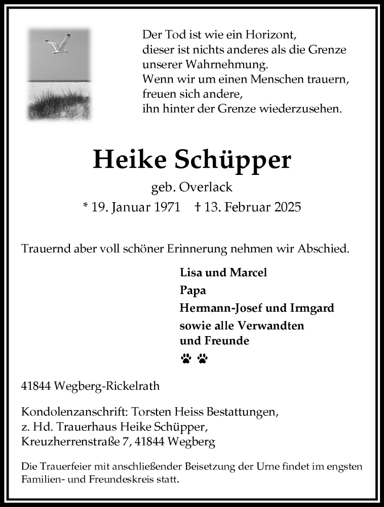  Traueranzeige für Heike Schüpper vom 02.03.2025 aus trauer.extra-tipp-moenchengladbach.de