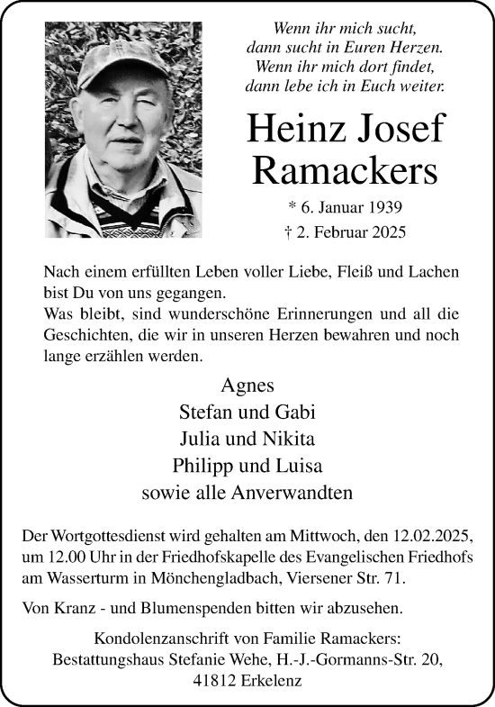 Traueranzeige von Heinz Josef Ramackers von trauer.extra-tipp-moenchengladbach.de