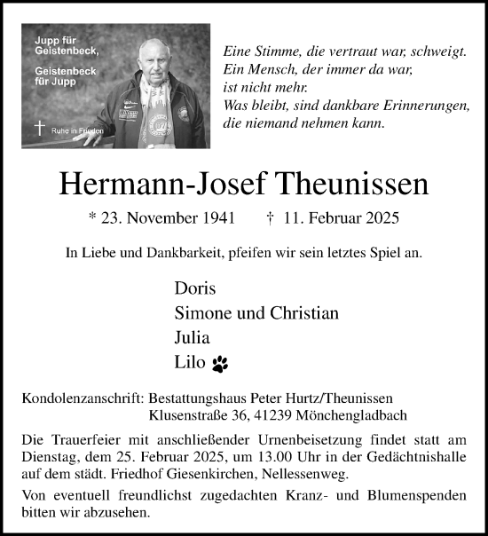 Traueranzeige von Hermann-Josef Theunissen von trauer.extra-tipp-moenchengladbach.de
