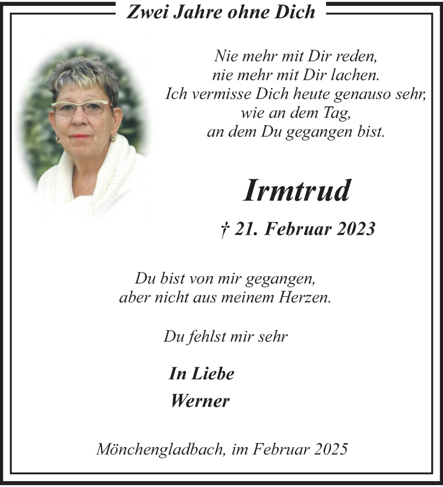  Traueranzeige für Irmtrud Eisenblätter vom 23.02.2025 aus trauer.extra-tipp-moenchengladbach.de