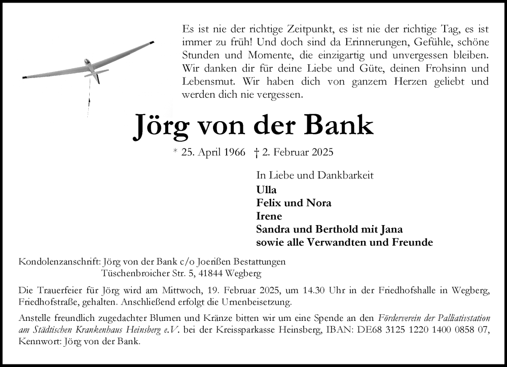  Traueranzeige für Jörg von der Bank vom 09.02.2025 aus trauer.extra-tipp-moenchengladbach.de