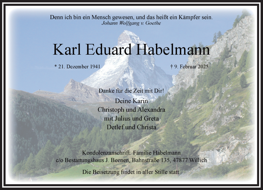  Traueranzeige für Karl Eduard Habelmann vom 16.02.2025 aus trauer.extra-tipp-moenchengladbach.de