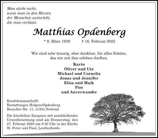 Traueranzeige von Matthias Opdenberg von trauer.extra-tipp-moenchengladbach.de