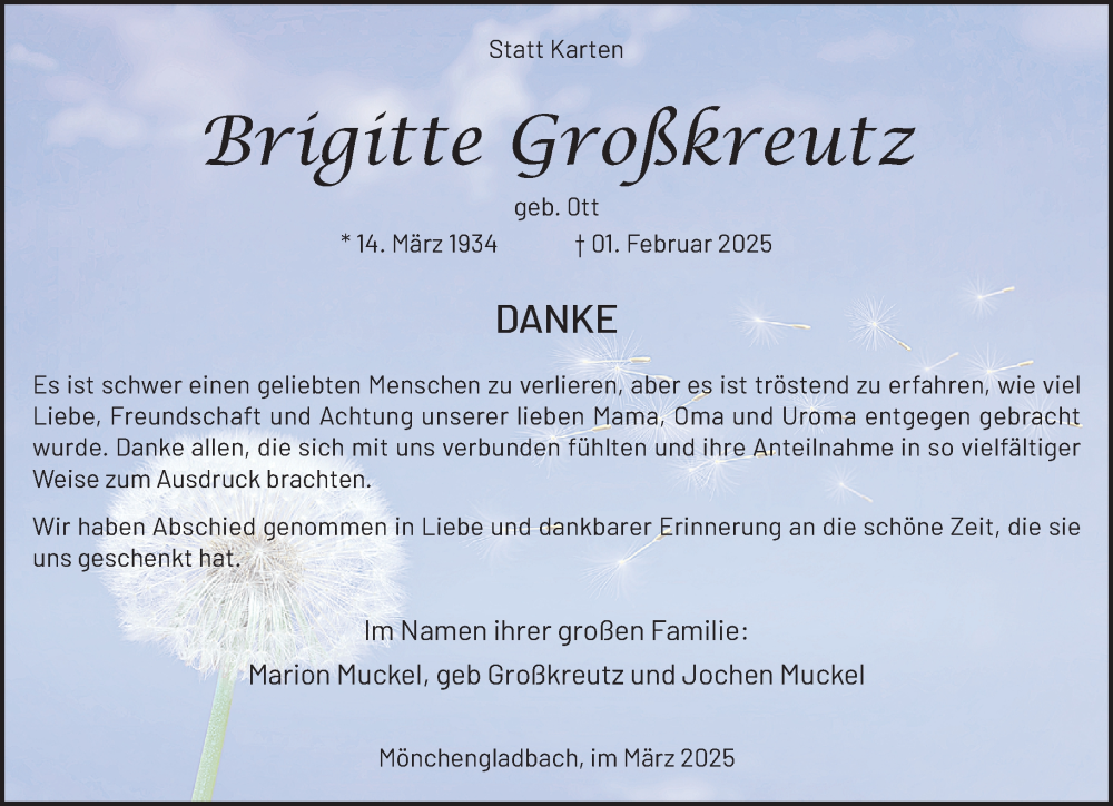  Traueranzeige für Brigitte Großkreutz vom 09.03.2025 aus trauer.extra-tipp-moenchengladbach.de