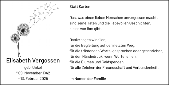 Traueranzeige von Elisabeth Vergossen von trauer.extra-tipp-moenchengladbach.de