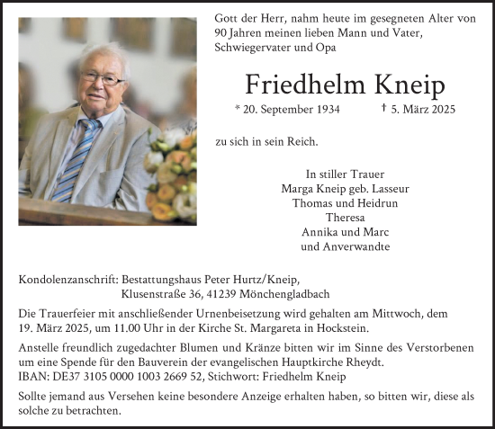 Traueranzeige von Friedhelm Kneip von trauer.extra-tipp-moenchengladbach.de