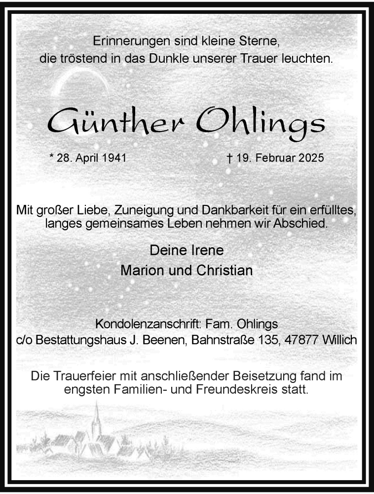  Traueranzeige für Günther Ohlings vom 16.03.2025 aus trauer.extra-tipp-moenchengladbach.de