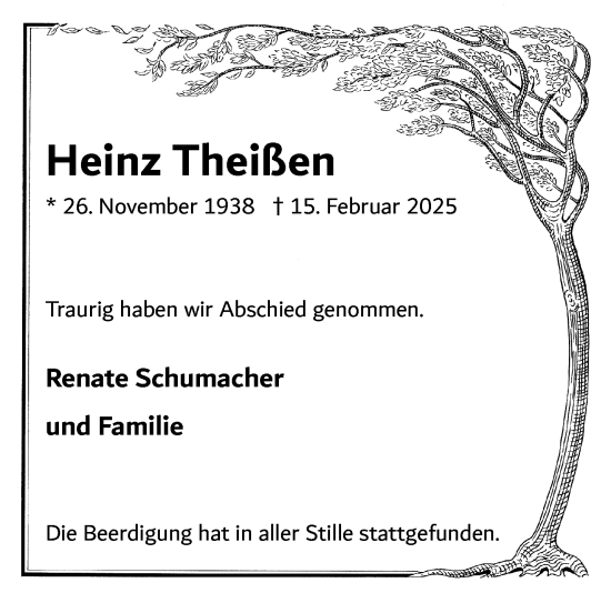 Traueranzeige von Heinz Theißen von trauer.extra-tipp-moenchengladbach.de