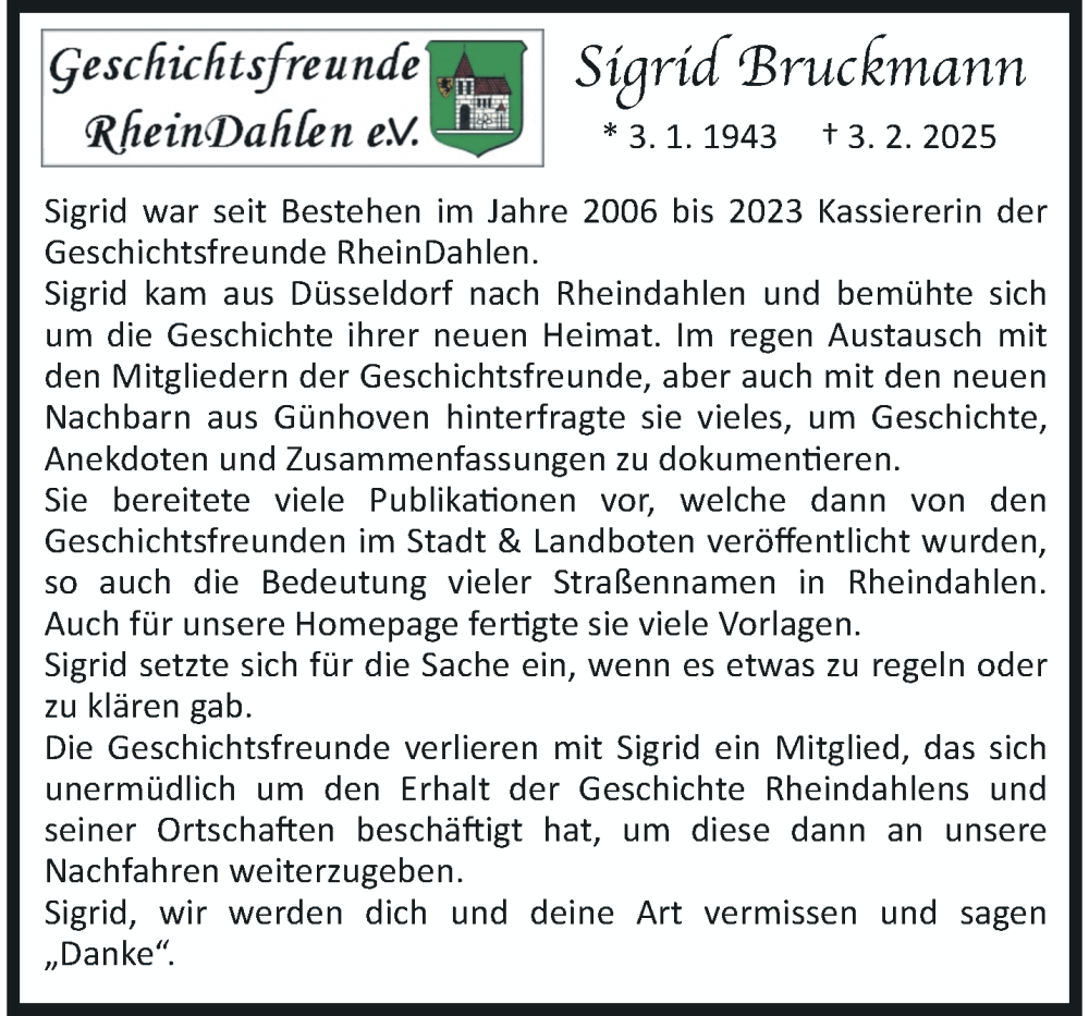  Traueranzeige für Sigrid Bruckmann vom 09.03.2025 aus trauer.extra-tipp-moenchengladbach.de