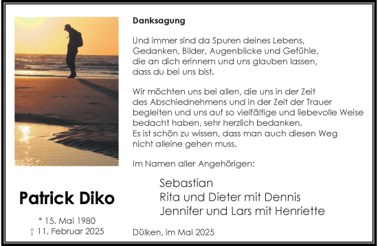 Traueranzeige von Patrick Diko von trauer.extra-tipp-moenchengladbach.de