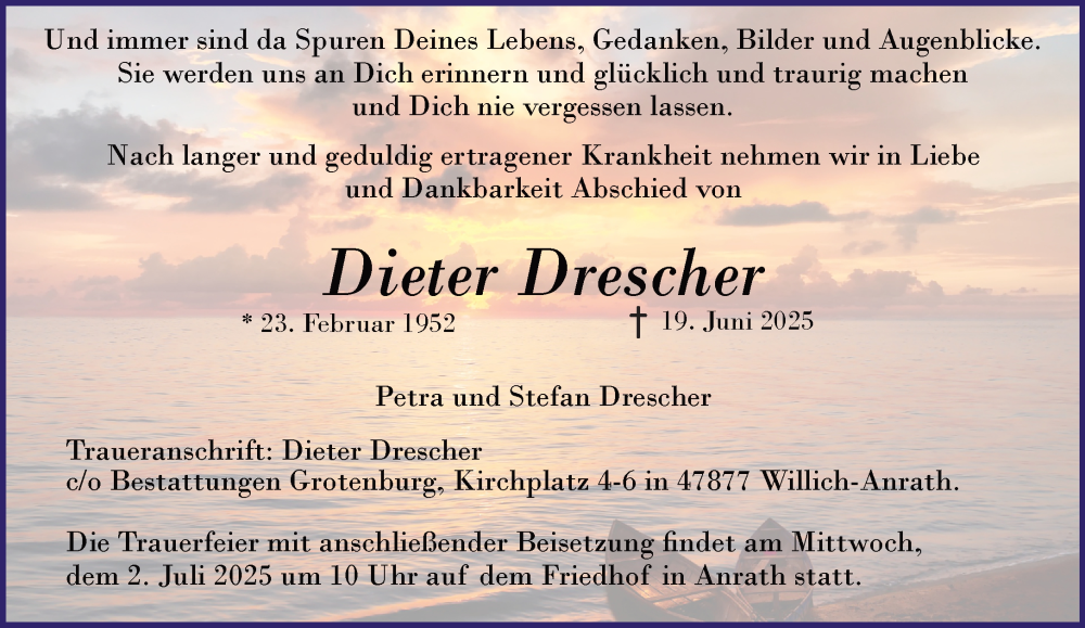  Traueranzeige für Dieter Drescher vom 29.06.2025 aus trauer.extra-tipp-moenchengladbach.de