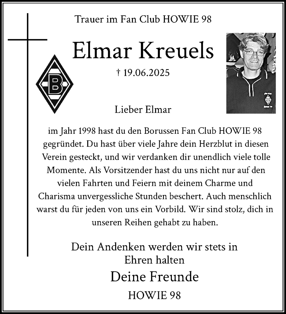  Traueranzeige für Elmar Kreuels vom 29.06.2025 aus trauer.extra-tipp-moenchengladbach.de