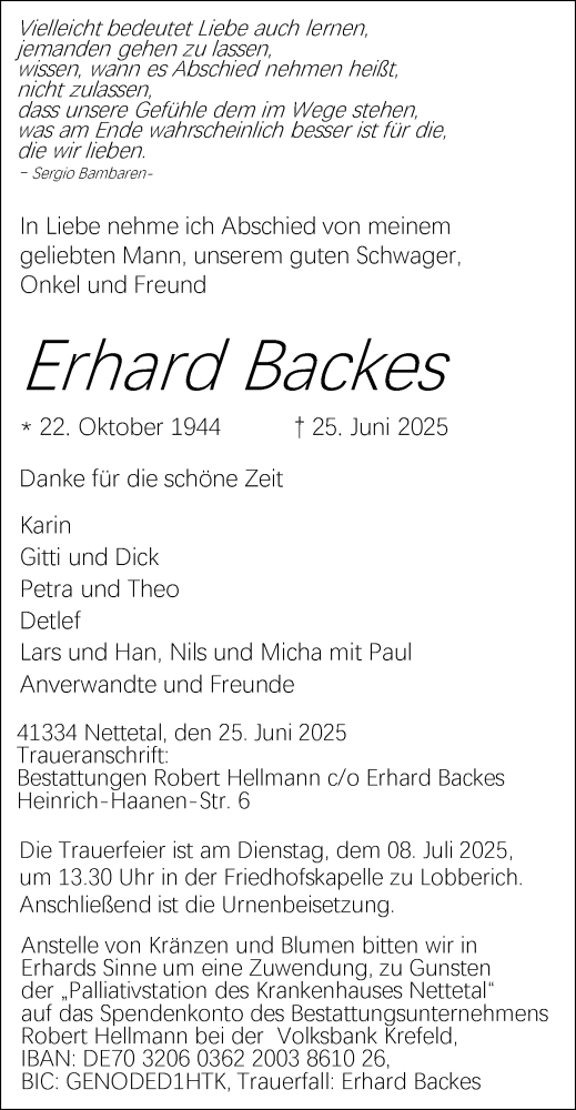  Traueranzeige für Erhard Backes vom 29.06.2025 aus trauer.extra-tipp-moenchengladbach.de