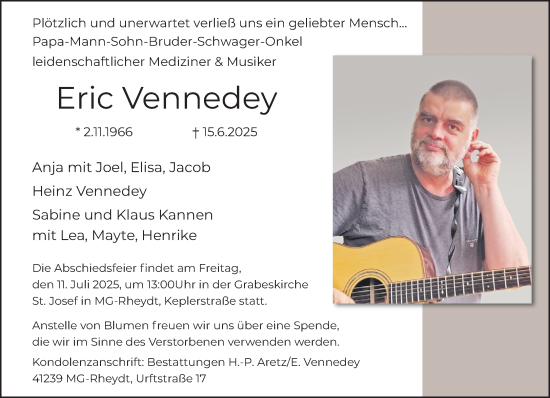 Traueranzeige von Eric Vennedey von trauer.extra-tipp-moenchengladbach.de