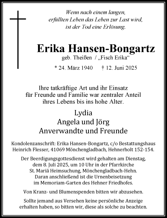 Traueranzeige von Erika Hansen-Bongartz von trauer.extra-tipp-moenchengladbach.de