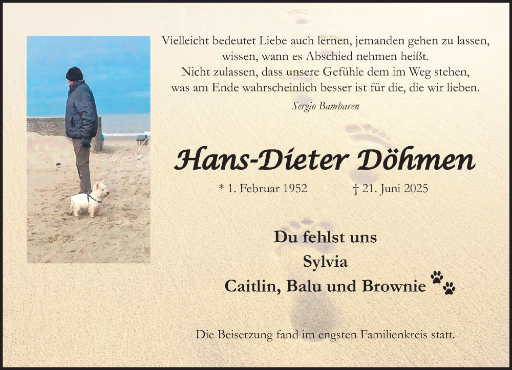  Traueranzeige für Hans-Dieter Döhmen vom 29.06.2025 aus trauer.extra-tipp-moenchengladbach.de