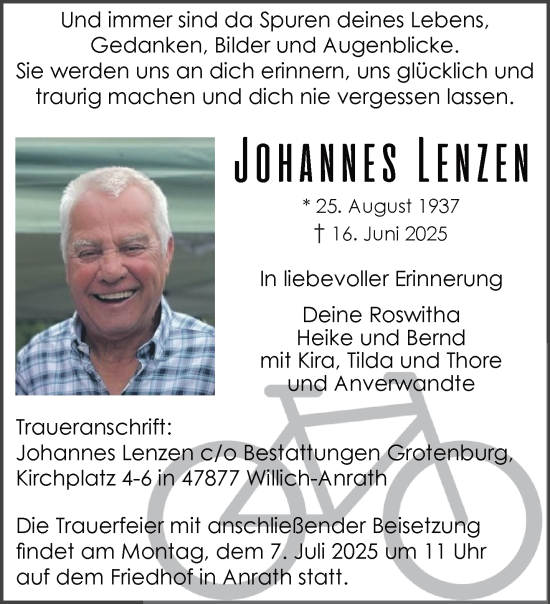 Traueranzeige von Johannes Lenzen von trauer.extra-tipp-moenchengladbach.de