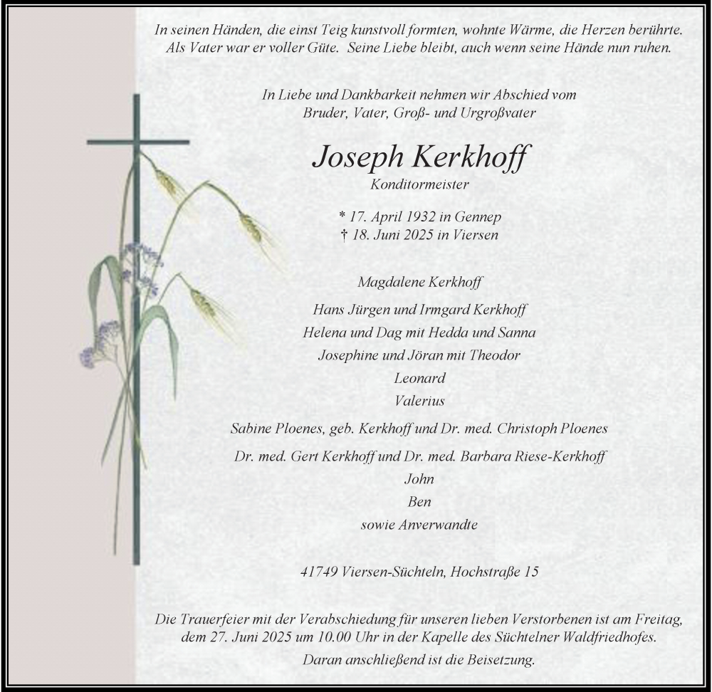  Traueranzeige für Joseph Kerkhoff vom 22.06.2025 aus trauer.extra-tipp-moenchengladbach.de