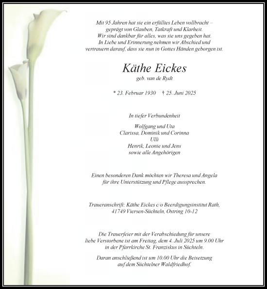 Traueranzeige von Käthe Eickes von trauer.extra-tipp-moenchengladbach.de