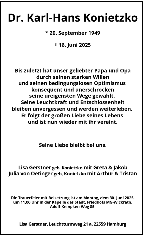 Traueranzeige von Karl-Hans Konietzko von trauer.extra-tipp-moenchengladbach.de