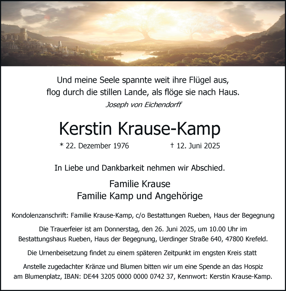  Traueranzeige für Kerstin Krause-Kamp vom 22.06.2025 aus trauer.extra-tipp-moenchengladbach.de