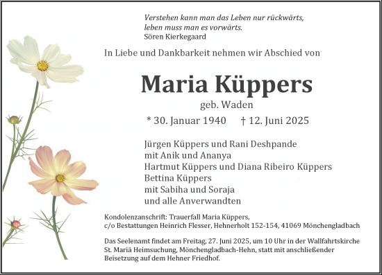 Traueranzeige von Maria Küppers von trauer.extra-tipp-moenchengladbach.de