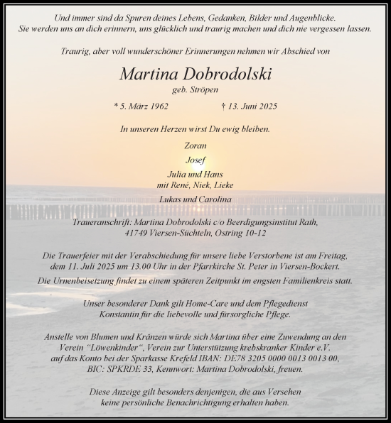 Traueranzeige von Martina Dobrodolski von trauer.extra-tipp-moenchengladbach.de