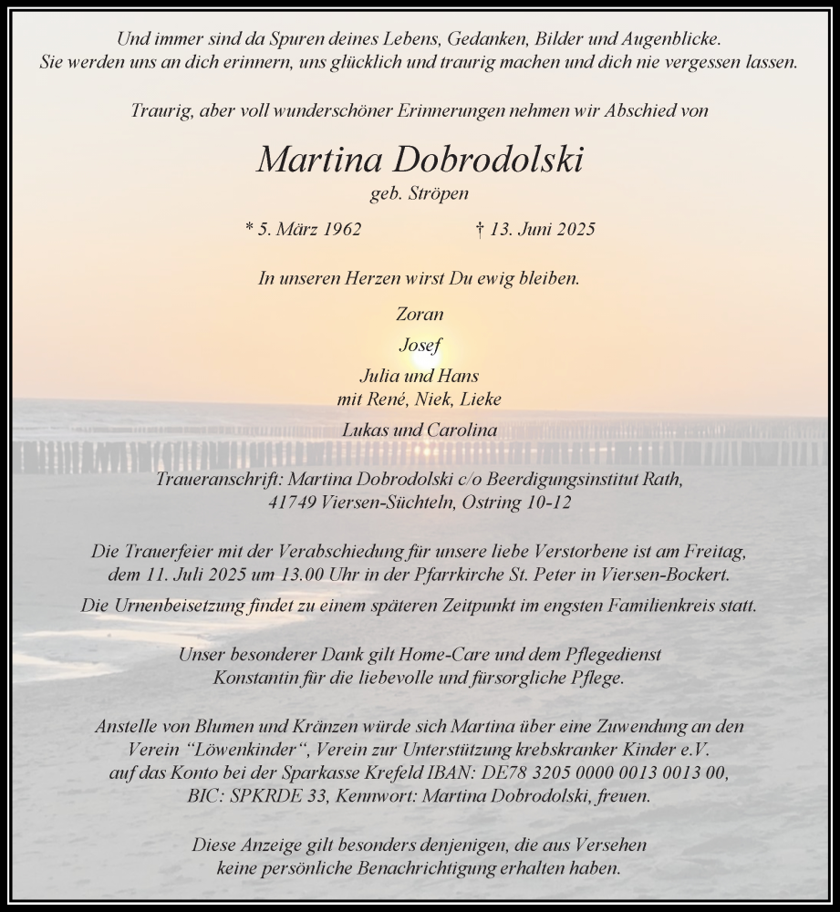  Traueranzeige für Martina Dobrodolski vom 29.06.2025 aus trauer.extra-tipp-moenchengladbach.de