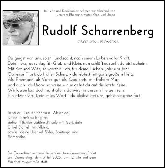 Traueranzeige von Rudolf Scharrenberg von trauer.wuppertaler-rundschau.de