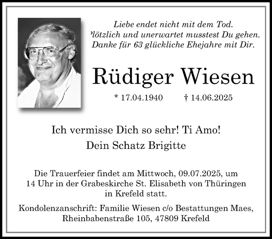 Traueranzeige von Rüdiger Wiesen von trauer.extra-tipp-moenchengladbach.de