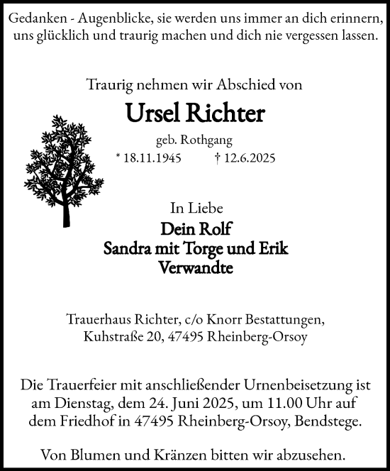 Traueranzeige von Ursel Richter von trauer.extra-tipp-moenchengladbach.de