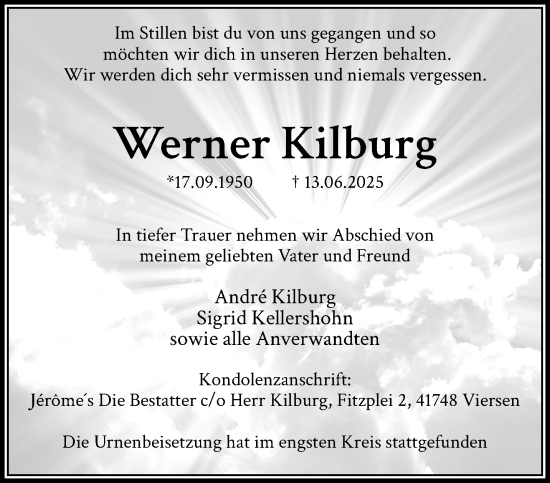 Traueranzeige von Werner Kilburg von trauer.extra-tipp-moenchengladbach.de
