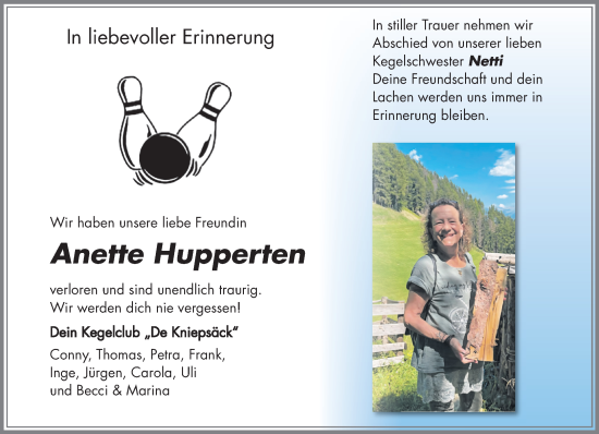 Traueranzeige von Anette Hupperten von trauer.extra-tipp-moenchengladbach.de