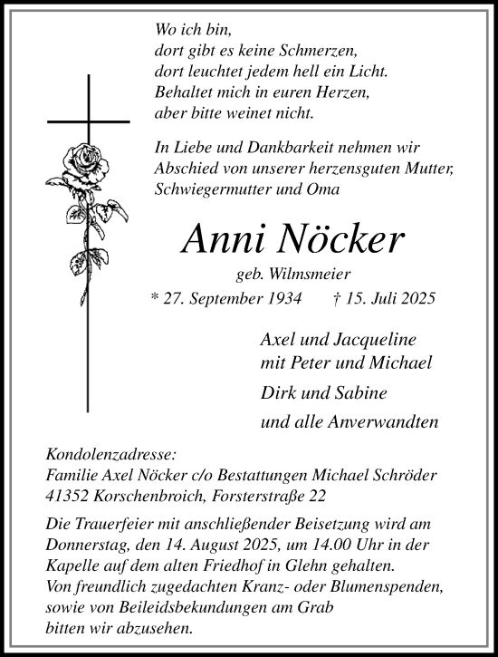 Traueranzeige von Anni Nöcker von trauer.extra-tipp-moenchengladbach.de