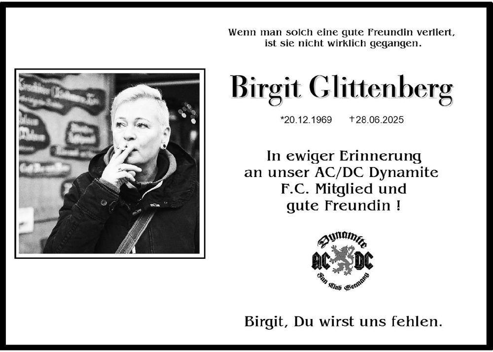  Traueranzeige für Birgit Glittenberg vom 19.07.2025 aus trauer.wuppertaler-rundschau.de