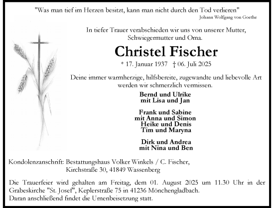 Traueranzeige von Christel Fischer von trauer.extra-tipp-moenchengladbach.de