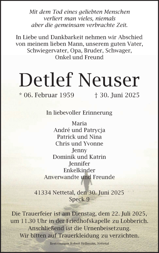 Traueranzeige von Detlef Neuser von trauer.extra-tipp-moenchengladbach.de