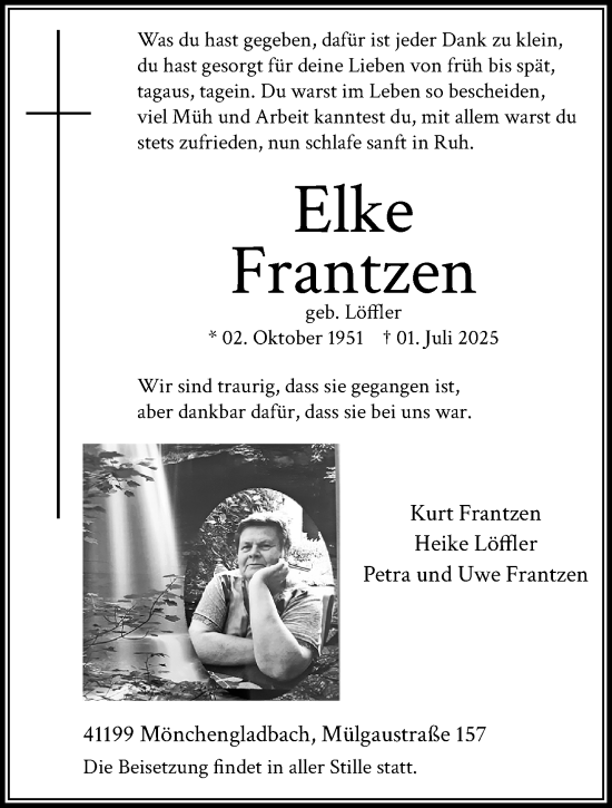 Traueranzeige von Elke Frantzen von trauer.extra-tipp-moenchengladbach.de