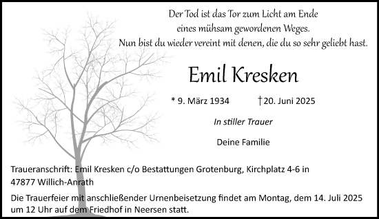 Traueranzeige von Emil Kresken von trauer.extra-tipp-moenchengladbach.de