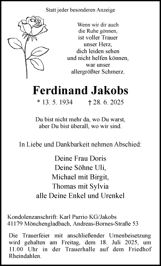 Traueranzeige von Ferdinand Jakobs von trauer.extra-tipp-moenchengladbach.de