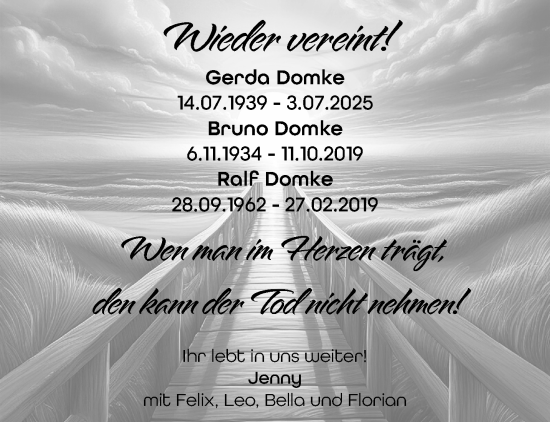 Traueranzeige von Gerda Domke von trauer.wuppertaler-rundschau.de