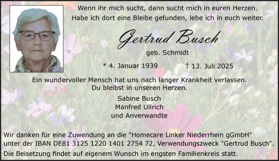 Traueranzeige von Gertrud Busch von trauer.extra-tipp-moenchengladbach.de