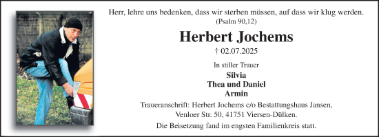 Traueranzeige von Herbert Jochems von trauer.extra-tipp-moenchengladbach.de