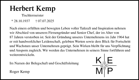 Traueranzeige von Herbert Kemp von trauer.extra-tipp-moenchengladbach.de