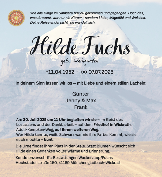 Traueranzeige von Hilde Fuchs von trauer.extra-tipp-moenchengladbach.de