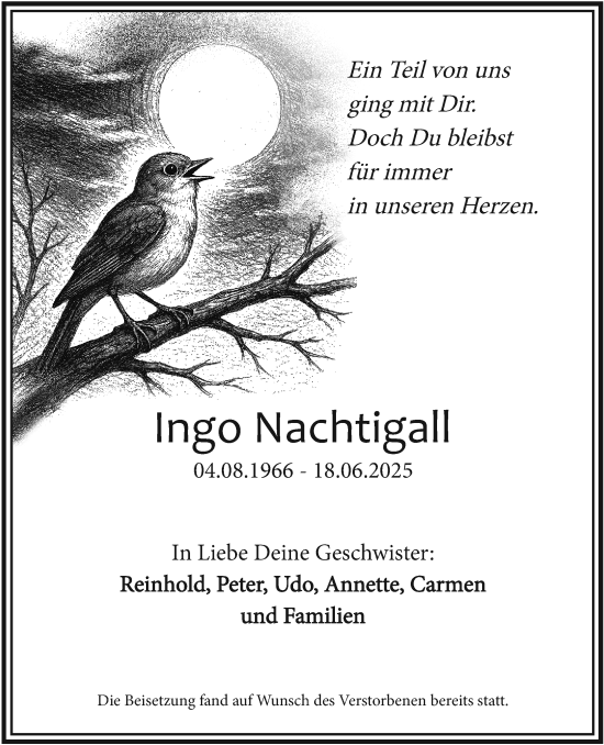 Traueranzeige von Ingo Nachtigall von trauer.duesseldorfer-anzeiger.de