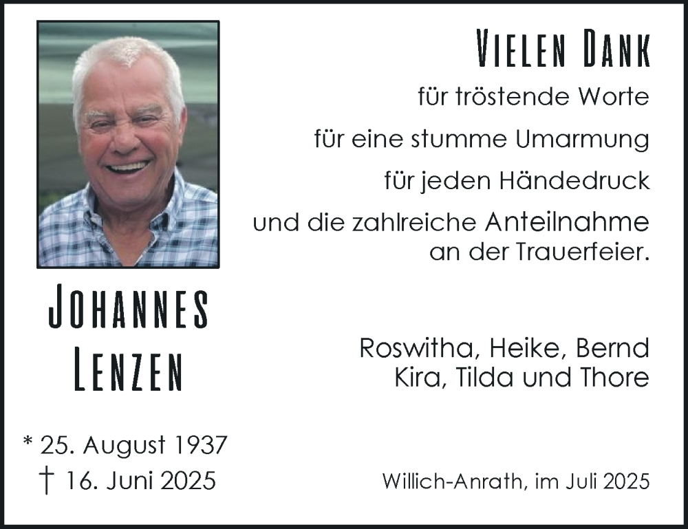  Traueranzeige für Johannes Lenzen vom 20.07.2025 aus trauer.extra-tipp-moenchengladbach.de