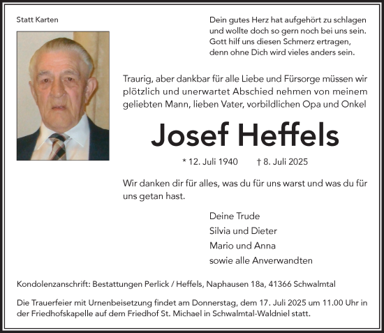 Traueranzeige von Josef Heffels von trauer.extra-tipp-moenchengladbach.de