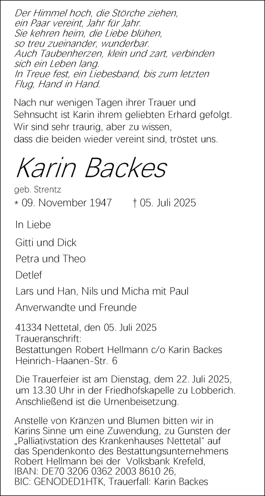 Traueranzeige von Karin Backes von trauer.extra-tipp-moenchengladbach.de