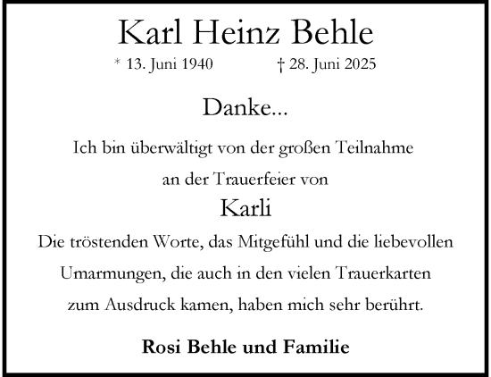 Traueranzeige von Karl Heinz Behle von trauer.wuppertaler-rundschau.de